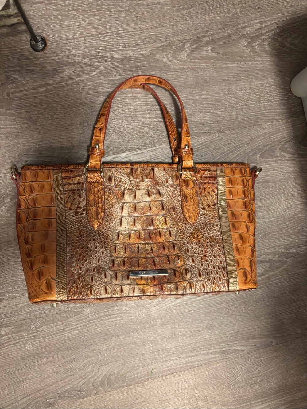 Brahmin Croc-Embossed Leather Tote Bag in Cognac Brown